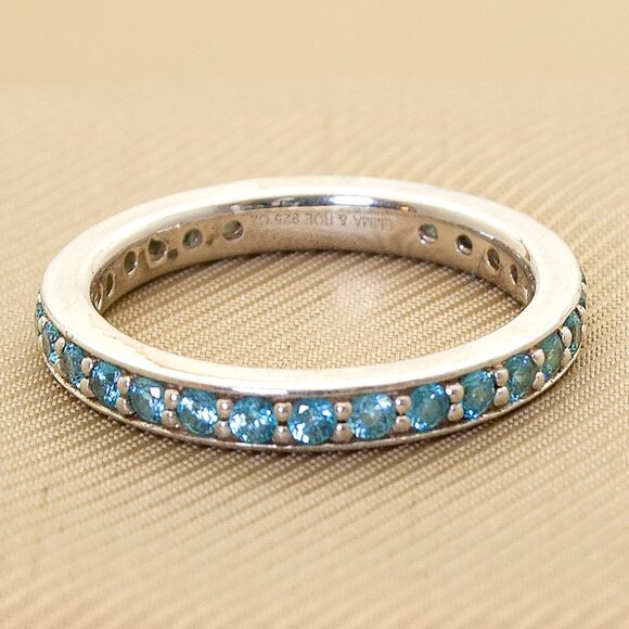 Sky Blue Sparkly CZ 925 Sterling Silver Band Ring, Stacking Band Ring, Size 5.5 - Picture 1 of 9